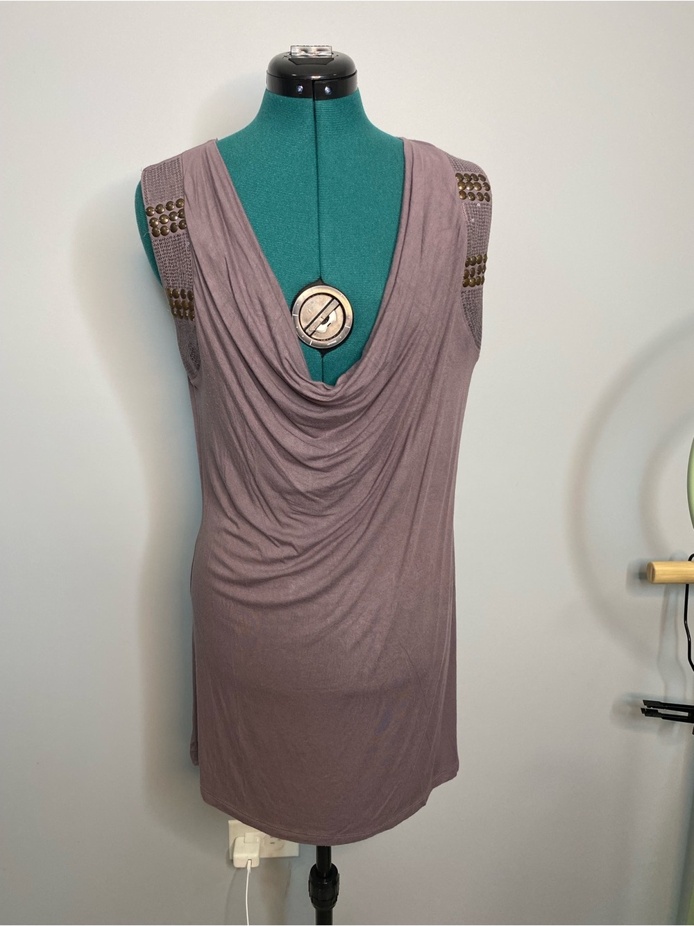 Kische Mauve Cowl-Neck Sleeveless Top with Studded Shoulders